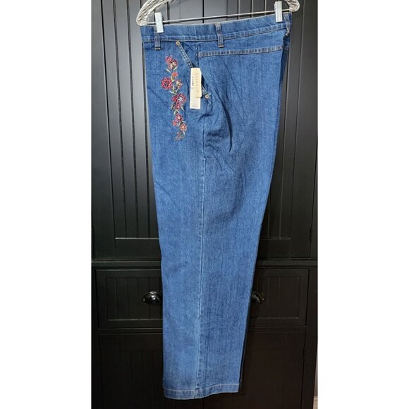 Erika Women’s Stretch Denim Jeans 18 Blue Floral Embroidered Straight Leg Pants - Picture 1 of 11